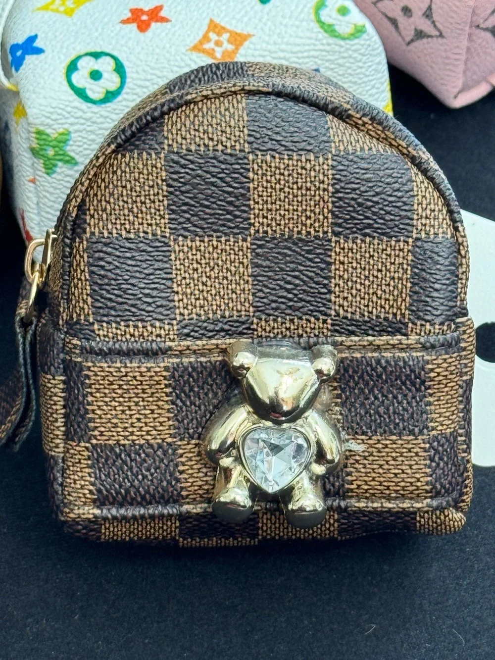 NWT Yolanda Mini Backpack Keychain Bag charm Coin Purse Wallet Brown Checkered